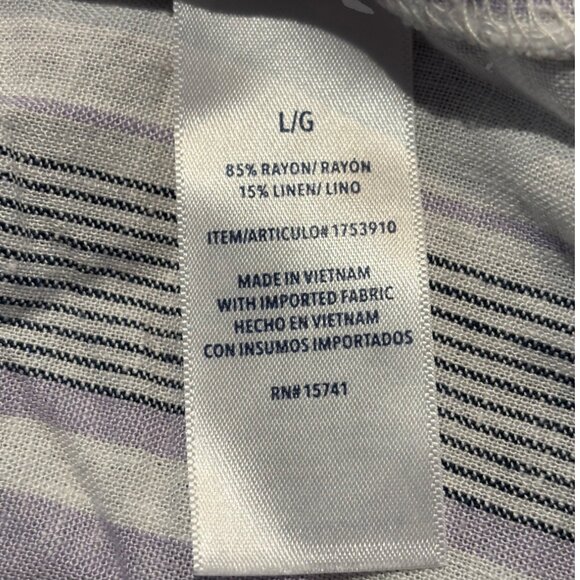 Splendid women's linen blend striped white purple v-neck blouse shirt sz L - Picture 9 of 10